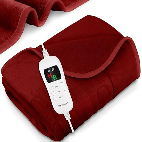 KESSER® Heizdecke aus Plüsch 200x180cm Braun TÜV SÜD GS geprüft | elektrische Wärmedecke mit Timer Abschaltautomatik | Kuscheldecke Decke | 9 Temperaturstufen | waschbar bis 40°C | Digitalanzeige