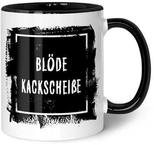GRAVURZEILE Bedruckte Tasse mit Spruch - Blöde Kackscheiße - Lustige Geschenke - Spülmaschinenfest - Geschenk für Freunde & Kollegen - Geschenk für Büro & Alltag - Farbe: Schwarz & Weiß
