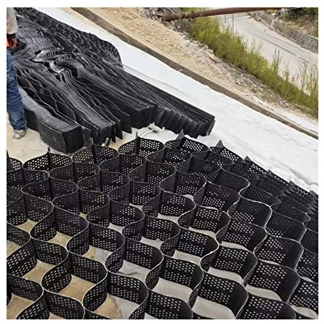 QWEASDF 5 cm/2 in Kiesgitter, Kiesmatten, HDPE-Geo-Gitter, Waben-Geocell mit Ablauflöchern, Bodenwabe Geoweb für Schlamm/Beton/Granit/Kies, Kies-Stabilisator-Gitter,6 * 8m(19.69 * 26.25ft)
