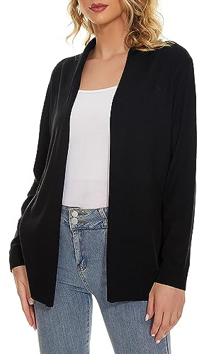 Satuun Cardigan leggero casual aperto davanti da donna manica lunga traspirante morbido drappo spolverino, Autunno-nero, XL
