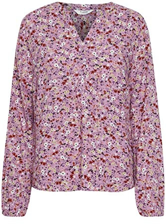b.young BYMMJOELLA Damen Langarmshirt Langarmbluse Bluse mit V-Auschnitt mit Knopfleiste Allover-Print Regular Fit aus 100% Viskose LENZING(TM) ECOVERO(TM), Größe:38, Farbe:Ash Rose Mix (201129)