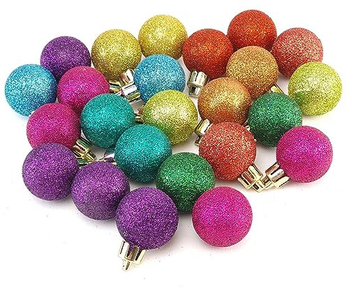 Crafty Capers 3cm Rainbow Glitter Mini Hanging Baubles | 24Pk | Christmas Tree Decorations