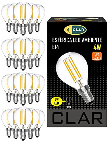CLAR - LED Lampe E14 4W Filament, Leuchtmittel E14, Vintage, LED Glühbirne E14, LED Birne Classic 45-55 W, Warmweiß 2700ºK (Pack 20)