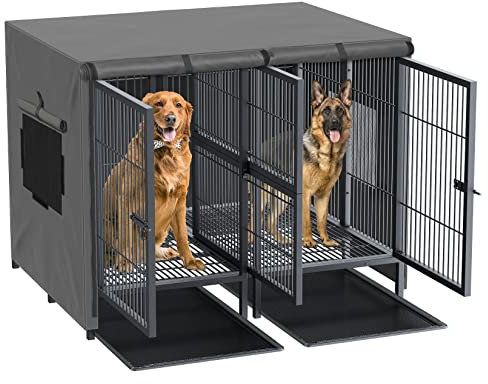 BingoPaw giant Dog Crate with Divider: 52inch Extra Large Heavy Duty Metal Pet Cage with Removable Divider Panel - Indoor Higher Inner Space Doggy Playpen Kennel with Waterproof Cover and Trays