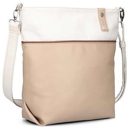 Zwei Damen Umhängetasche Jana J12 Crossbody Bag 9 L Handtasche Bicolor Canvas-Stil passender Kosmetikbeutel extra Schultergurt & Schlüsselband, Schultertasche DIN-A4 passend (oat)