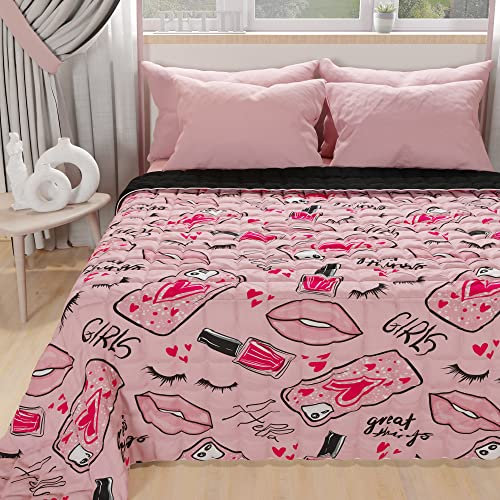 PETTI Artigiani Italiani - Copriletto Matrimoniale Estivo 260x270cm 100 g/m² Double Face, Trapuntino Matrimoniale Primaverile, Trapunta Leggera, Lipstick Rosa, 100% Made in Italy