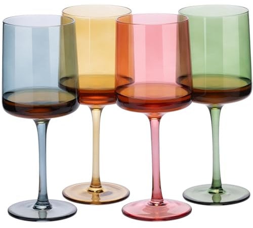 Navaris Verre à vin - Lot 4 verres à pied teinté coloré 8,3 x 8,3 x 20,3 cm - Vin blanc vin rouge boisson froide cocktail jus eau dessert verrine