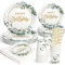 Stoviglie per Feste di Compleanno Ragazze, Verde Salvia Party Decoration con Cannucce Tovaglioli Piatti e Bicchieri per Feste di Compleanno Supplies, Baby Shower(20 ospiti)