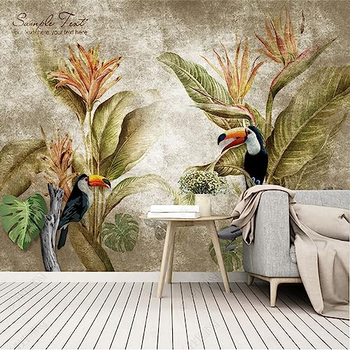 YIMESOY Customized Mural Wallpaper Toucans Strelitzia Reginae Aiton Retro Tropical Plant Monstera Deliciosa Liebm for Living Room Home Decor 200Cm(W)×140Cm(H)