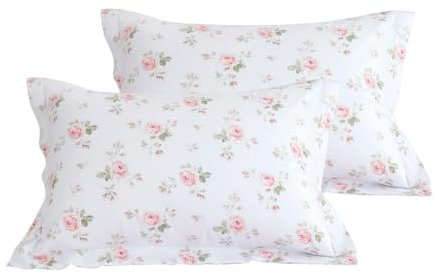 QSH 100% Cotton Floral Pillow Cases Queen, Shabby Vintage Chic Rose Print Pattern Bedding Pillow Shams for Queen Bed, Envelope Closure Pillow Covers Queen Size Pillow Case Set of 2 (Queen, 20x30)