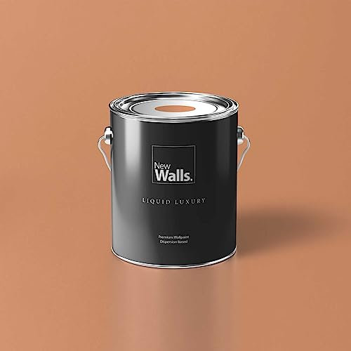 New Walls Premium Wandfarbe Orange, Lachs Liquid Luxury Dispersionsfarbe für Innenräume – 5 L