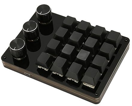 ASHATA Mini Clavier de Jeu Mécanique Macro, 16 Touches, 3 Boutons, Clavier à Une Main, Clavier Macro Programmable, Interrupteur Bleu, échangeable à Chaud pour Les Jeux, Les Médias de