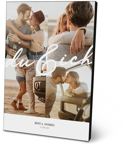 ARTFAVES® Personalisiertes Bild - 4er Fotokachel No.1 - Geschenk für Freundin oder Freund mit 4 Fotos und eigenem Text als Poster 21 x 30/30 x 40 cm ohne/mit Rahmen oder als Holzbild