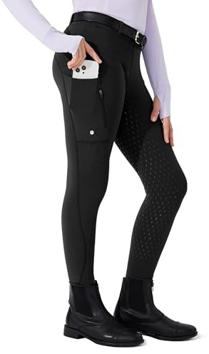 Willit Pantaloni da equitazione in pile per ragazze, pantaloni da equitazione invernali per bambini, collant termici per scuola, nero, Medium