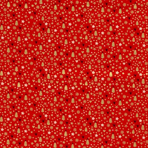 Weihnachtsstoff Dekostoff Baumwollstoff Golddeko ab 1x1,45m Oeko-Tex 100 Weihnachten, Farbe:rot