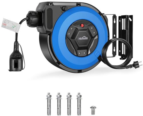 Himimi Avvolgicavo Elettrico Automatico con Staffa 15m + 2m, 1500W~ 3000W Bobina di avvolgimento cavi, Protezione da Sovraccarico, Montaggio a Parete e Soffitto, Girevole 180°, Protezione Livello IP44