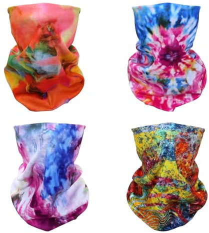 SMEHCF 4 Mehrzweck Bandanas für Damen Herren Stirnband Sturmhaube Haar Kopftuch Gesicht Halbmaske Halsmanschetten atmungsaktiv wiederverwendbar waschbar Regenbogen Aquarell