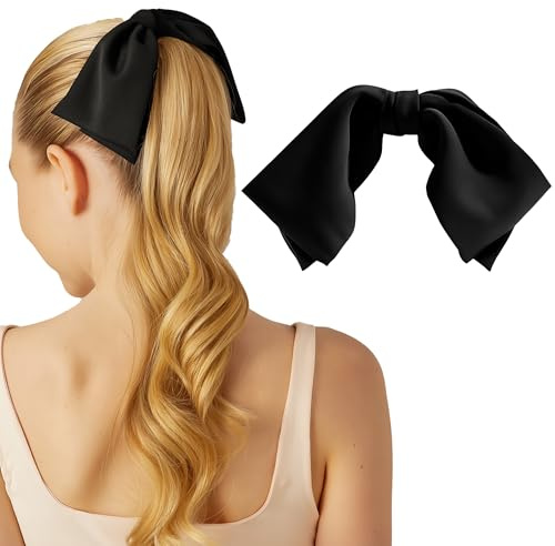 Kitsch Oversized Hair Bows for Women - Recycled Polyester Material | Stylish and Elegant | Cute Hair Bow Clips | Ideal Gifts for Women - Black, 1pc