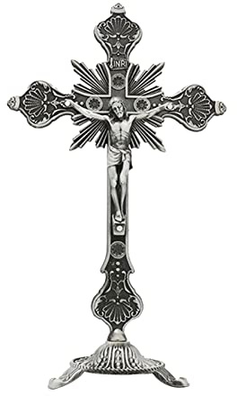 Stehendes Kruzifix Aus Metall für Katholische, Christliche Dekoration Und Zuhause, 25,4 cm, Antikes Zinn