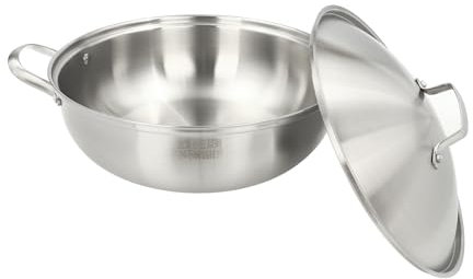 304 Stainless Steel Wok Non Stick Frying Pan with Steaming Rack, Effortless Clean, Silver, for use with Induction, Gas, Electric, Halogen Stoves and Ovens up to 500°F (32cm)