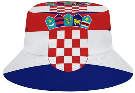 ZISTRCBAO Fischerhut Mit Kroatien-Flagge, Herren-Sonnenhut, Sommer-Damen-Eimerhüte, Unisex-Sonnenschutzhut, Fischerhut Mit Breiter Krempe Für Freizeit, Sport, Ausflüge, Erwachsene, Einheitsgröße
