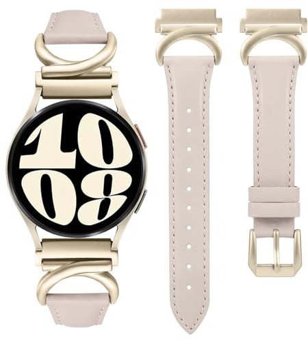 TOYOUTHS Lederarmband kompatibel mit Samsung Galaxy Watch 7/6/5/4/Active 2 40mm 44mm Damen, 20mm Schlank Elegant Dressy Armbänder mit C-förmiger Schnalle für Watch 6 Classic, Polarstern/Champagne