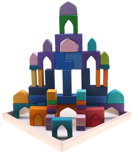 Nabeta Deco Holz Bausteine aus massiver Buche Tauchfärbefarbe Schloss gestapelt Balance Block Holz Spielzeug Festival Geschenk