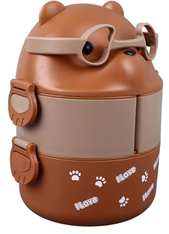 KIMISS Lonchera de Lonchera Portátil de PP de 2 Capas, Tarro de Comida Reutilizable a Prueba de Fugas para el Trabajo Escolar, Camping, Oso, Lonchera Multicolor