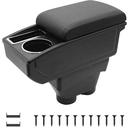KAERGK Armrest Box for Peugeot 208 2013-2018 Center Console Accessories Leather Armrest Double Layer Storage with Cup Holder Black (Black Line)