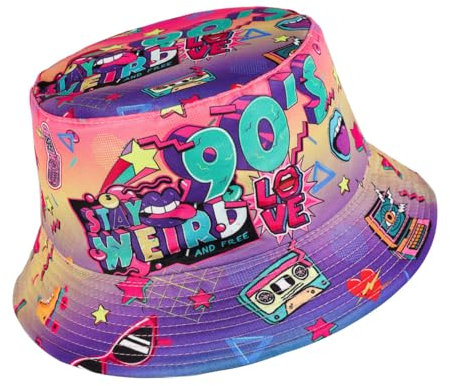 Eigso Unisex Cyberpunk Fischerhut für Damen 80er Jahre Party Festival Sonnenhut für Damen lustiger Fischerhut