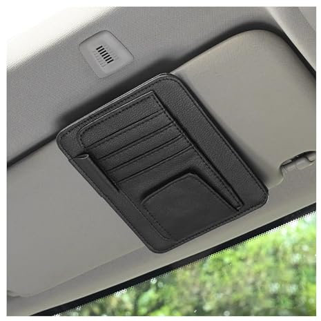 Car Sun Visor Organizer, Small Auto Visor Organizer and Storage, Registration and Document Holder, Vehicle Accessories for Sunglasses, Document, Card, Pen, Driver License (Black)