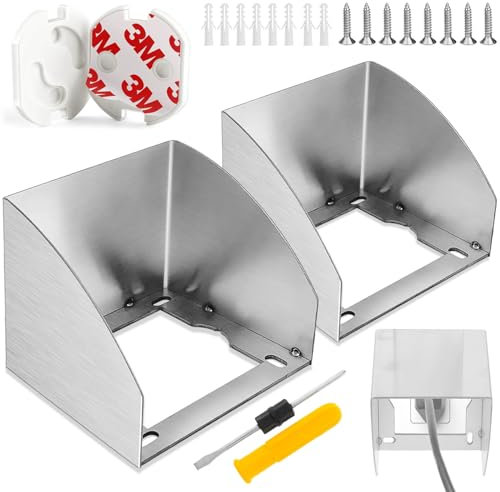 GZhaizhuan 2 enchufes protectores de lluvia de acero inoxidable impermeables y 2 enchufes de seguridad para baño, aseo, exterior, con tornillos, tubos de expansión, destornilladores