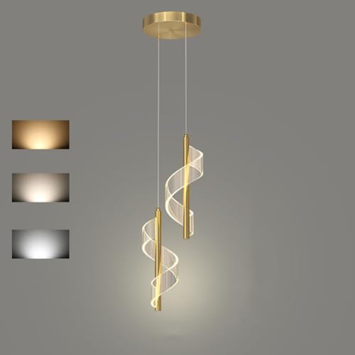 FDOIUTU LED Moderno Luci sospese 8W Regolabile 3 temperatur Colori 3000K/4500K/6000K, Camera da letto lampada a sospensione comodino luce pendente lampadario Per soggiorno sala da pranzo (Oro B)
