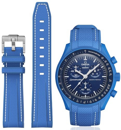 BONACE Bracelet de rechange incurvé en silicone compatible avec montre Omega X Swatch de 20 mm, Omega Swatch Moonswatch Speedmaster - Pour homme et femme, 20 millimeters, Silicone