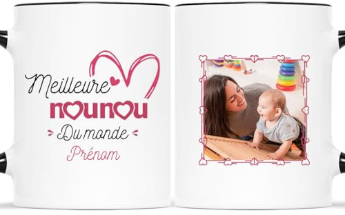 CADEAU PLUS Mug Personnalisé avec Photo - Meilleure Nounou Du Monde - Idée Cadeau Original, Tasse Super Nounou, Merci