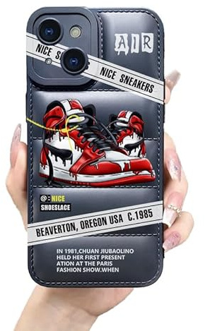 Ins Hot Sports Shoes Brand Puffer Phone Case Compatible with iPhone 15 Case 6.1 for Boys, Cool Nice Sneakers Aesthetic Graphics Soft Silicone Rubber Shockproof Drop Protection Cover