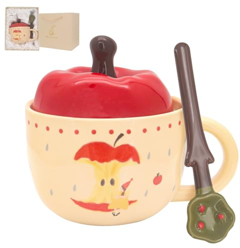 Seahelms Apfel Form Kaffeebecher Geschenke für Frauen Geschenke Freundin 420ml Kreative Porzellantasse Keramik Kaffee Milch Becher Teetasse für Zuhause Büro