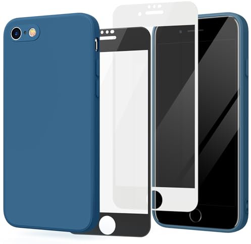 Tobfit 3 in 1 Silicone Coque pour iPhone SE 2020 / iPhone 8 / iPhone 7 / iPhone SE 2022 avec 2 Pièces Verre Trempé, Étui en Silicone avec Doublure en Microfibre Douce Protection Case 4,7