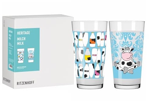 RITZENHOFF 8041001 Milchglas-Set 400 ml - Serie Heritage - 2 Stück - Motiv, bunt - für Kaffee, Kakao - Made in Germany