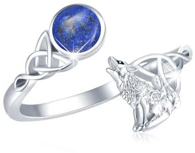 Wolfs Ring 925 Sterling Silber Lapis Lazuli Ringe Verstellbar Ring Tier Ringe Geschenk Valentinstag Schmuck für Damen