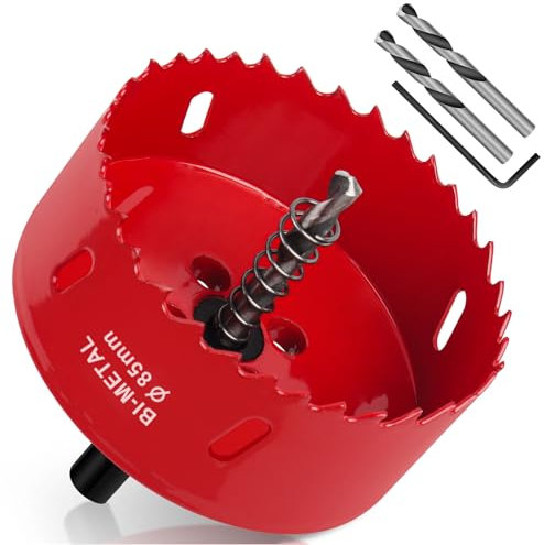 Yeepeo Scie Cloche 85mm, HSS M42 Bi-Métal Scies-cloches Bois, Scie à Trous Avec Adaptateur et Foret de Centrage idéale pour Bois, Plaque de Plâtre, Cloison Sèche, Plastique, 1 pièce Rouge
