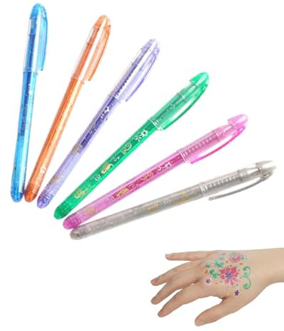 TPZORJX Tattoo Stifte Kinder,Tattoo Stifte,Glitzer Tattoo Set Kinder mit 6 Tatoostift,Tattoo Gelstifte Set,Tatoostifte für kinder,Kinder Geschenk für Kinder Erwachsene Geburtstage Party Halloween
