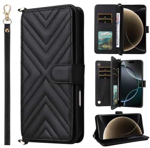 Rfvzubemok Compatibile con Asus ROG Phone 6 / ROG Phone 6 Pro Custodia,Custodia a portafoglio Flip Kickstand con doppio slot per carte Black