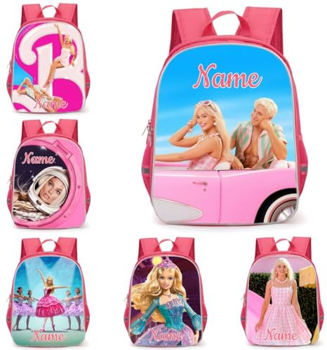 Cartoon Barbii Personalised Name Lady Girls Pink School Book Bag Children Laptop Backpack Shoulder Rucksack Kid's Primary School Bag 13-16 (Size: 16'': 42 * 29 * 16cm / 16.54 * 11.42 * 6.3'')