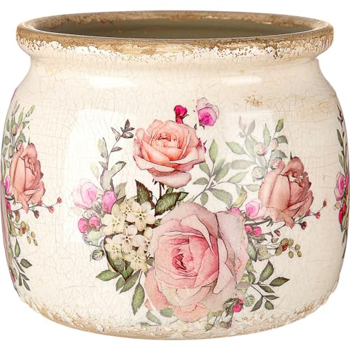 Ninehaoou Keramik-Vase mit Schnörkeln, 13 cm, Beige und Orange, europäische Rose, rustikale Blumentöpfe, Cottagecore-Blumentopf für Zimmerpflanzen, Heimdekoration, Bauernhaus, antikes dekoratives