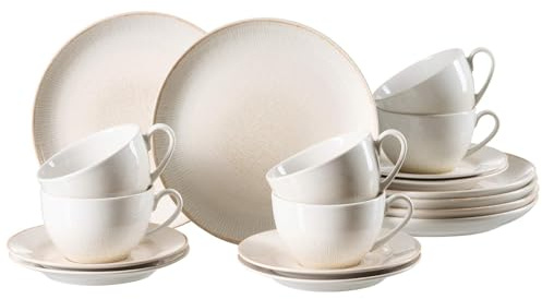 Ritzenhoff & Breker Cara Kaffeeservice 18-teilig – Kaffeetassen mit Untertassen und Kuchentellern für 6 Personen – Steinzeug, Spülmaschinen- & Mikrowellengeeignet – Beige