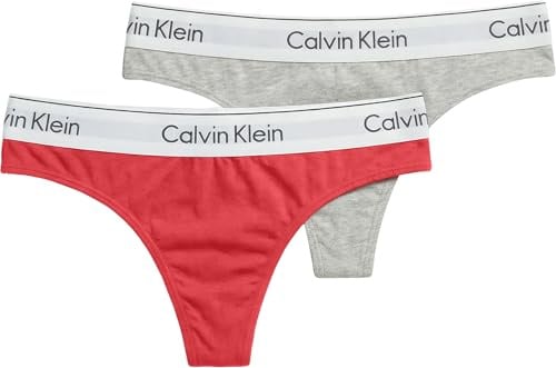Calvin Klein Damen 2er Pack Strings mit Logobund, Mehrfarbig (Punch Pink/Grey Heather), M