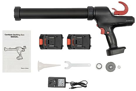 8000N Thrust Heavy Duty Cordless Caulking Gun with 2 Lithium Batteries 6 Speed Adjustable Electric Sealant Gun for Bathroom Tile Seam Roof Leak Repair Construction Sealant Application