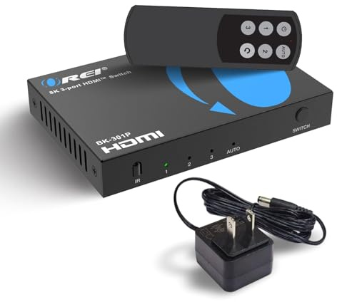 OREI 8K 3-Port HDMI 2.1 Switch, 3-in 1-Out, 8K@60Hz, Manual & Auto Switch | hdmi switch with remote, hdmi switch 4k 120hz, HDR10+, Dolby Vision, VRR, ALLM, CEC, PS5/Xbox compatible