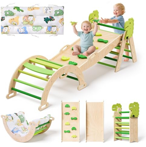 klettergerüst Indoor,9-in-1 Montessori Klettergerüst Set,Indoor Kletterdreieck,25 Jahre Neue Upgrades für Baby-Klettergerüst,Indoor-Kletterset mit waschbarem weichem Kissen